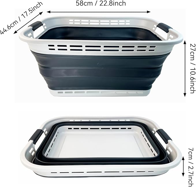 SAMMART 42L (11 gallons) Collapsible Plastic Laundry Basket - Portable Pop Up Storage Container/Organizer - Portable Hamper - Space Saving Easy Storage (Grey/Slate Grey (Set of 2)) - Image 2