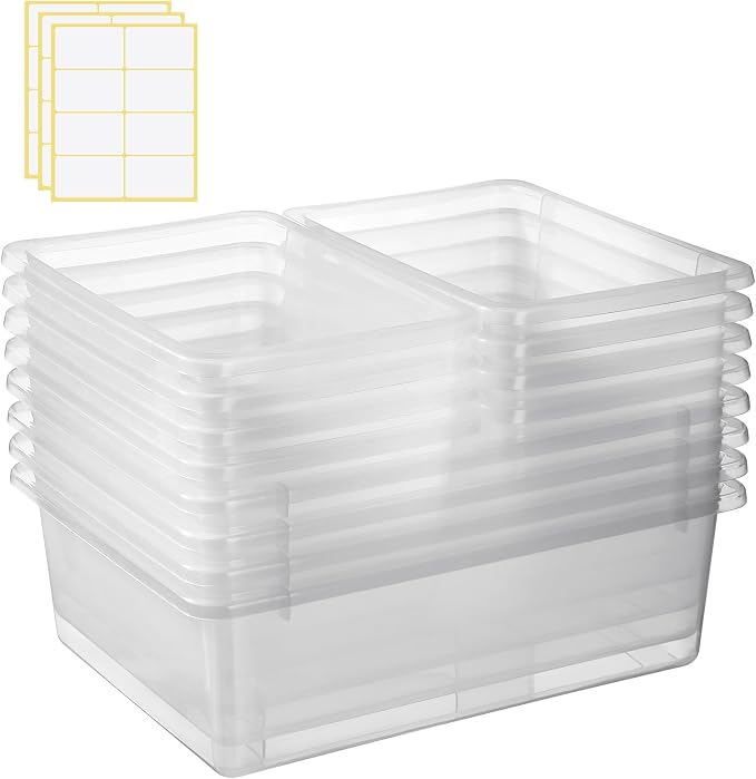 Zonon 12 Pcs Plastic Cubby Bins Office Storage Container Storage Bins Plastic Organization with 1 Pack Self Adhesive Label for Library Office Home Nursery(Clear) by Zonon
