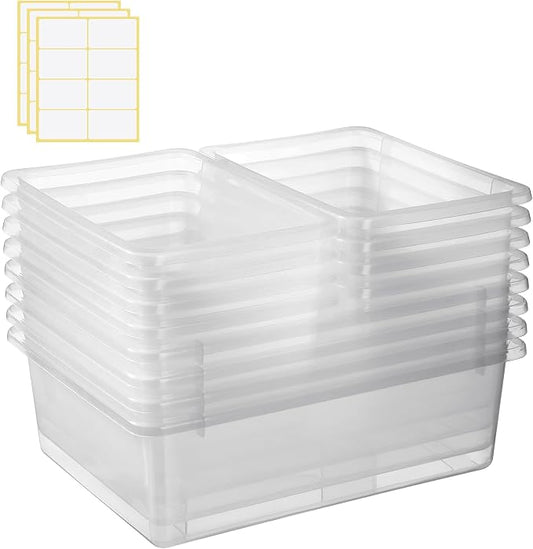 Zonon 12 Pcs Plastic Cubby Bins Office Storage Container Storage Bins Plastic Organization with 1 Pack Self Adhesive Label for Library Office Home Nursery(Clear) by Zonon