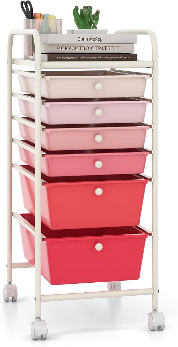 Giantex 6 Storage Drawer Cart Rolling Organizer Cart for Tools Scrapbook Paper Home Office School Multipurpose Mobile Utility Cart (Pink Gradient) by Giantex