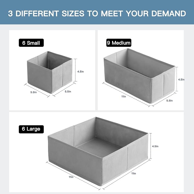Drawer Organizer Clothes, 21 Pack Dresser Organizer for Baby Clothes, Underwear, Sock- Foldable Closet Organization and Storage Dividers Bins for Nursery, Bedroom (Grey) - Image 2