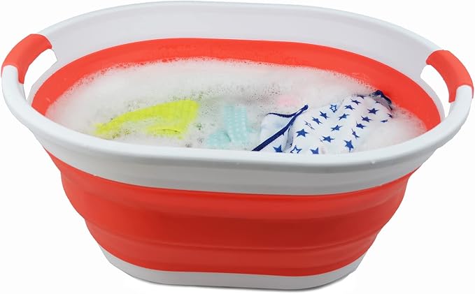 SAMMART 32L (8.4 gallon) Collapsible Plastic Laundry Basket - Foldable Pop Up Storage Container/Organizer - Portable Washing Tub - ater Capacity: 24L (1, White/Orange Red) - Image 5