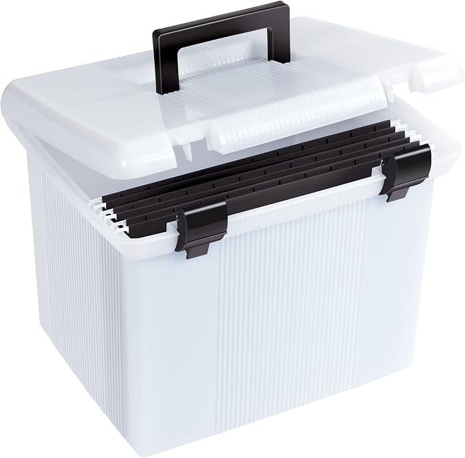 Pendaflex Portable File Box, Frosted White, Hinged Lid with Double Latch Closure(41745AMZ) by TOPSProducts