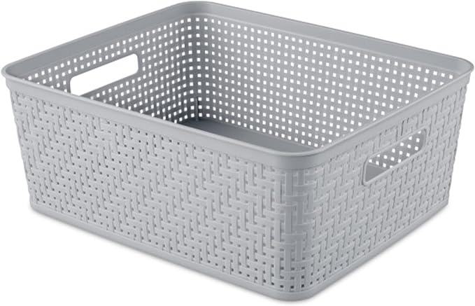 Sterilite 12 Pack Plastic Storage Bin Organization Containers, Short Baskets, Cement - Image 6