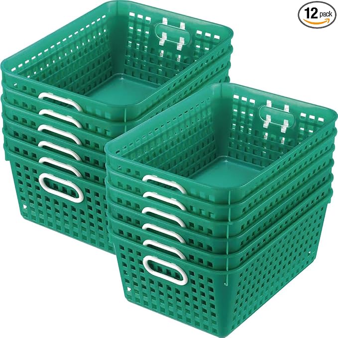 Really Good Stuff Large Plastic Book Baskets, 13.25" by 10" by 5.5"-12-Pack | Green, Classroom Library Organizer, Storage, Multi-Purpose Organizer Basket by ReallyGoodStuff