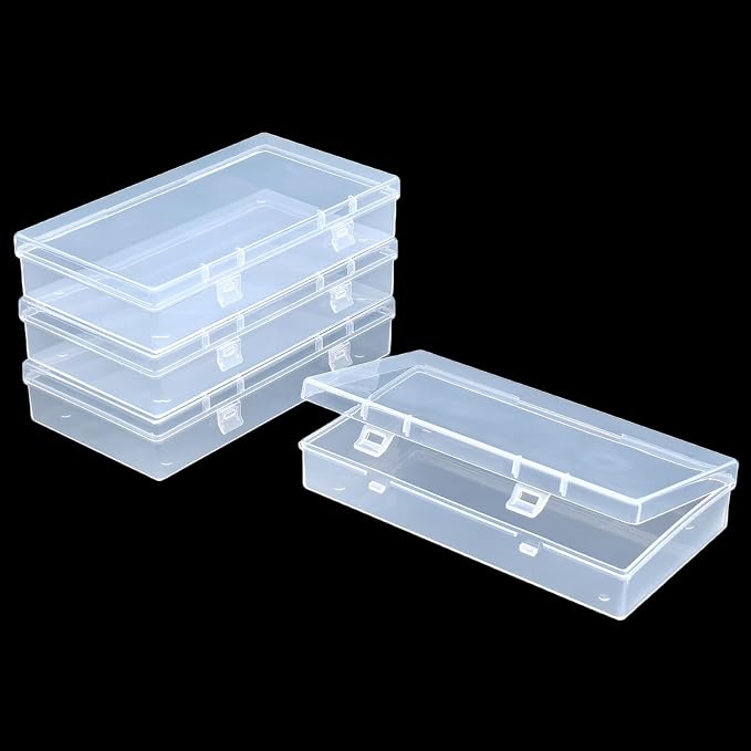 4 Pack Rectangular Clear Plastic Storage Containers 6.1x3.3x1.18 inch | Hinged Lid, For Beads and Small Craft Items - Image 6