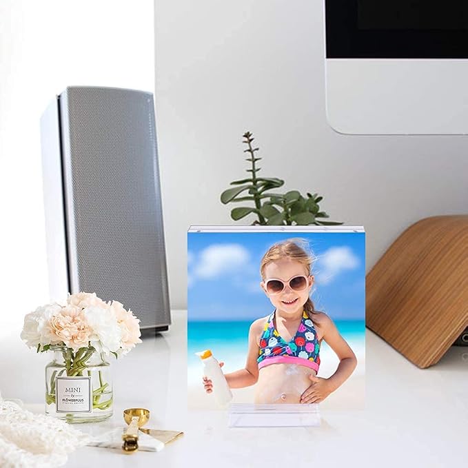 8X8 Acrylic Picture Frame with Stand Clear Magnetic Photo Fridge | Desktop Frameless Photo frame,Can be placed vertically,laid flat,or attached to the fridge,for Family, Baby, Friend Best Gift - Image 4