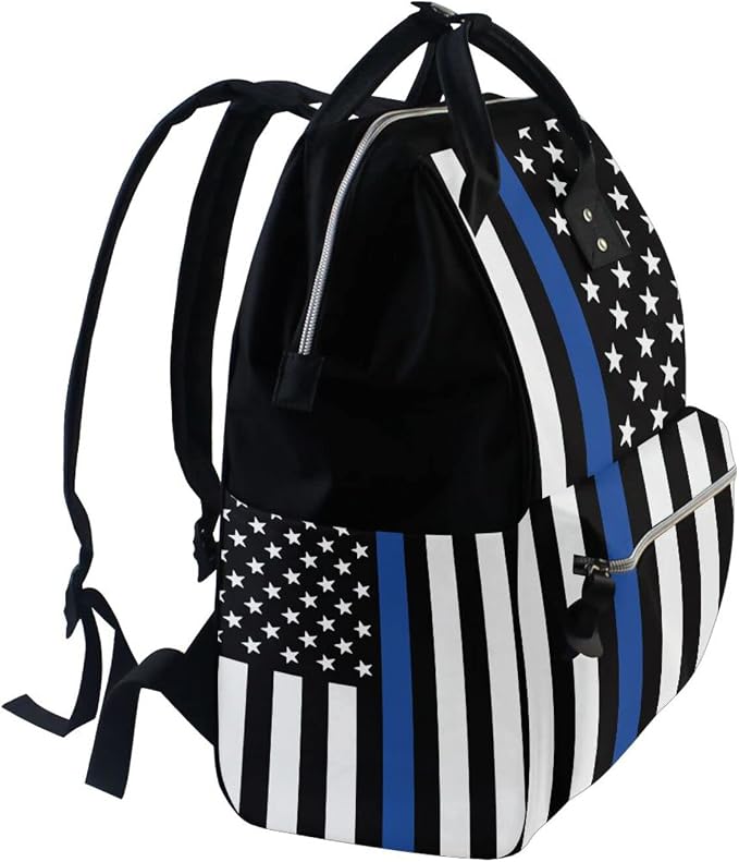 Large Capacity Baby Diaper Bag Thin Blue Line American Police Flag Durable Multi Function Travel Backpack - Image 3