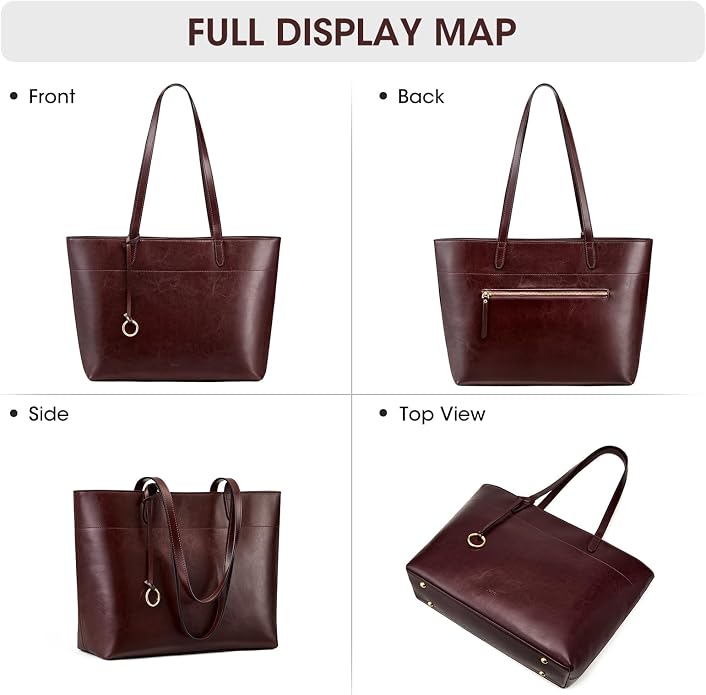 Kattee Vintage Genuine Leather Work Tote for Women | Spacious interior with a zip compartment for organized work, travel, and everyday essentials. - Image 8