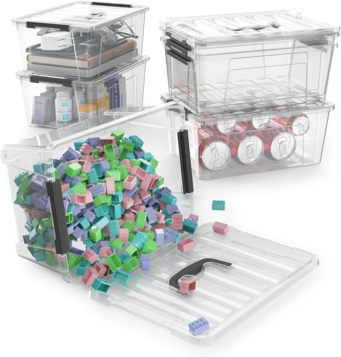 WYT 12 Pack Small 5-Quart Clear Plastic Storage Bins with Lids and Latch Buckles, Storage Organizer Container with Handle - Image 7