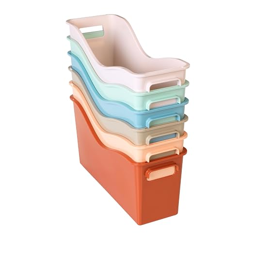 Really Good Stuff Easy Carry Storage Bins, Set of 6 Boho Colors | Durable Plastic File Folder Organizer, Magazine File Holder, Book & Binder Holder for Desk by ReallyGoodStuff