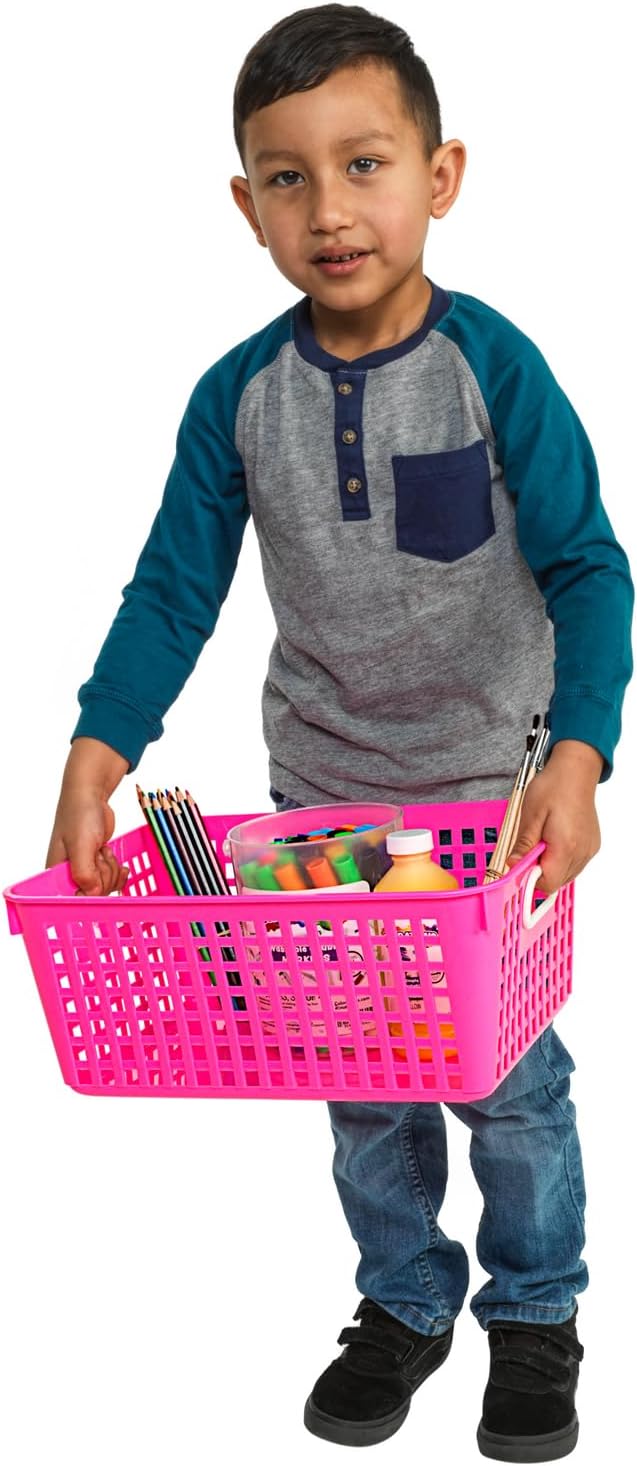Really Good Stuff Large Plastic Storage Baskets with Handles - 6 Pack | 13.75" x 9.75" x 5", Neon Group Colors, for Books & Supplies, Organize Classroom & Home - Image 6