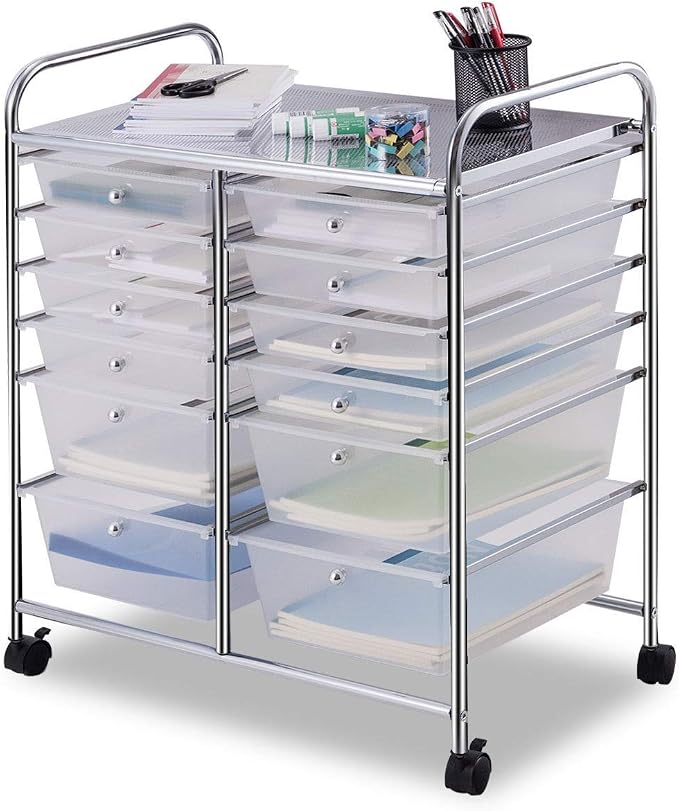 Giantex 12 Drawer Rolling Storage Cart Tools Scrapbook Paper Office School Organizer (White) by Giantex