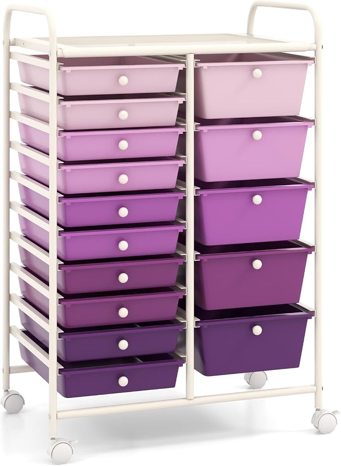 15 Drawer Rolling Storage Cart, Rolling Cart with Drawers for Classroom, Art Supply Craft Organizer on Wheel with Metal Frame & Handles for Home Office School by LDAILY