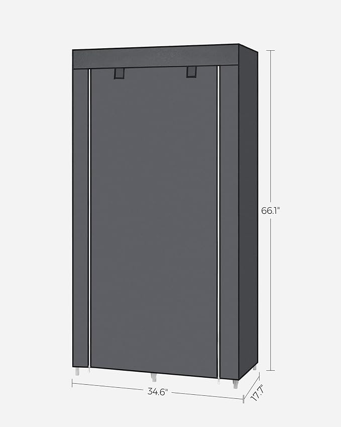 SONGMICS Portable Closet, Fabric Wardrobe, Clothes Rack with Shelves | Large Capacity, 1 Hanging Rod, Pockets, 17.7 x 34.6 x 66.1 Inches, Dove Gray, RYLAN Collection URYG84GY - Image 6