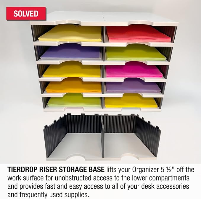 Ultimate Office TierDrop Riser Storage Base, Lifts Sorter 5 inches, 2 Slots | Unobstructed access to lower compartments; stores frequently used supplies underneath; fits top or bottom of TierDrop Sorter - Image 3