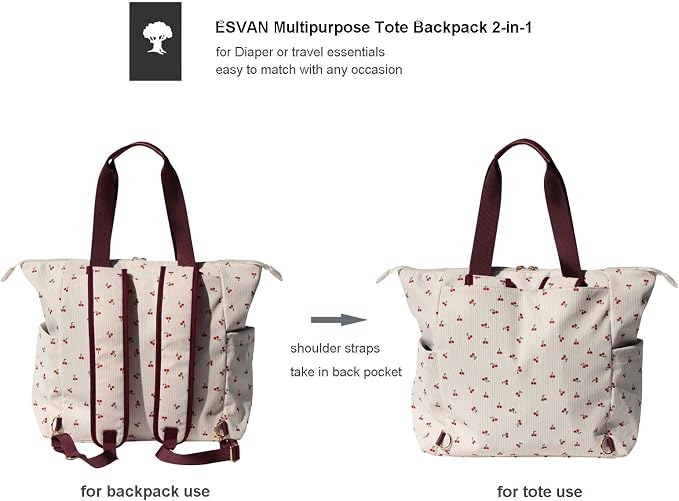 Diaper Tote Bag Totepack Backpack 2 in 1 for Women Multifunctional Large Capacity with Insulated Pockets Travel | Multifunctional - Image 3