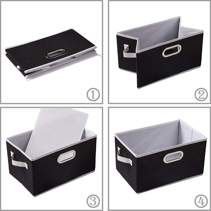 Fodable Storage Baskets for Closet [5-pack] Decorative Fabric Storage Bins Cubes with Leather/Metal Handles for Shelves Bedroom Living Room Black (11.5x8.5x6.7 Inch) - Image 4