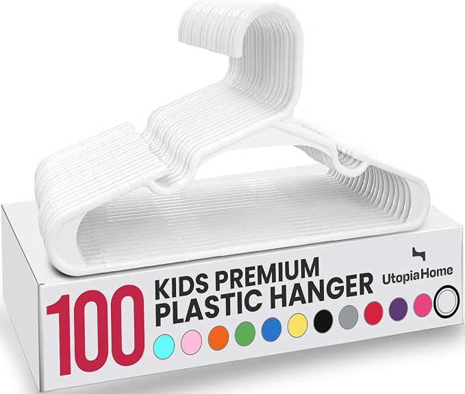 Utopia Home Kids Hangers 100 Pack – 11.5 Inch Baby Closet Hangers White | Plastic baby hangers | Fits children's & infant clothes | Gentle on delicate garments by UTOPIAHOME