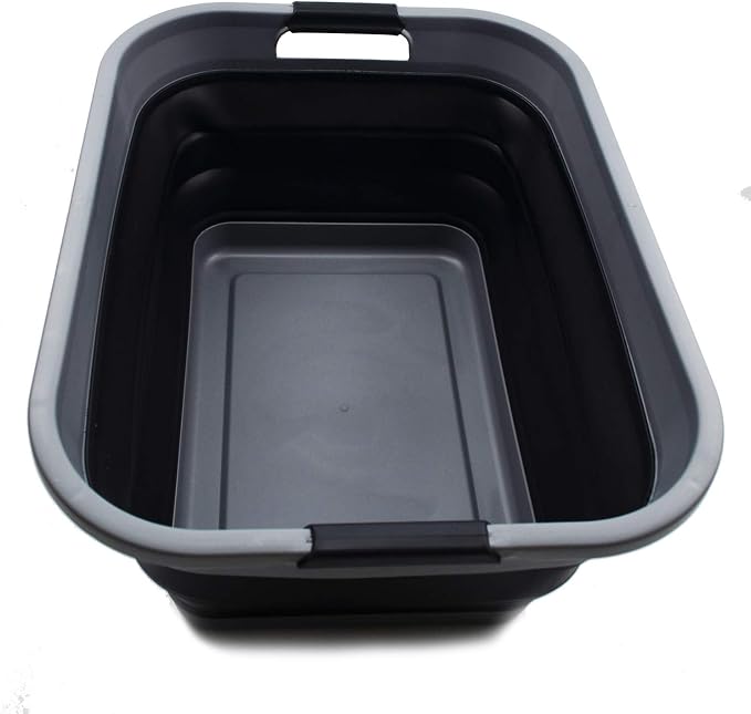 SAMMART 41L (10.8 gallon) Collapsible Plastic Laundry Basket - Foldable Pop Up Storage Container/Organizer - Portable Washing Tub - Space Saving Hamper/Basket, (Rectangular, Grey/Black) by SAMMART