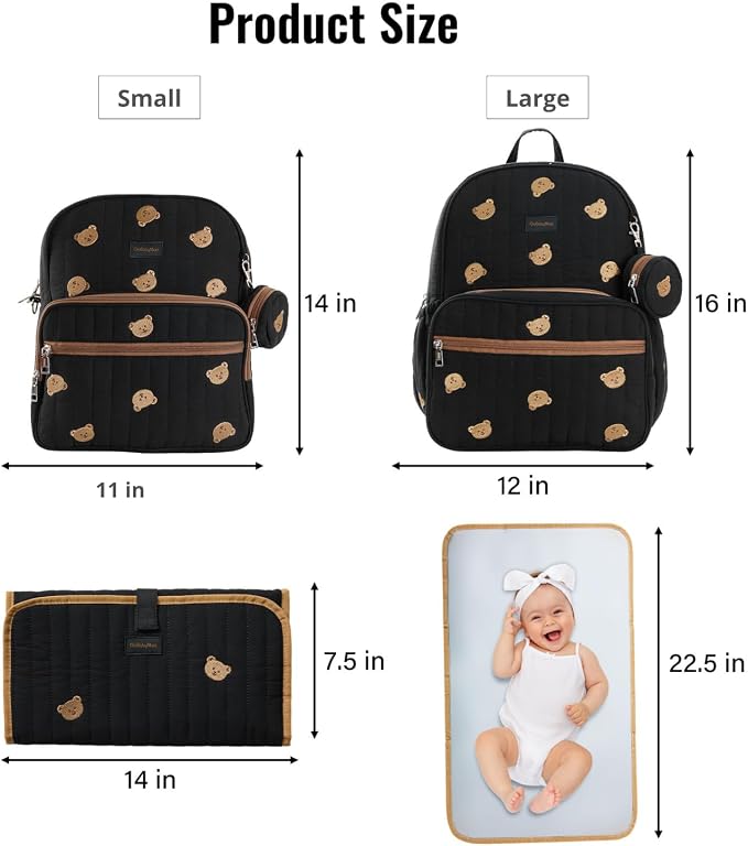 Large Diaper Bag Backpack with Changing Pad, Insulated Bottle Pockets, Travel & Hospital Bag for Mom & Dad (Small - Black Bears) - Image 6