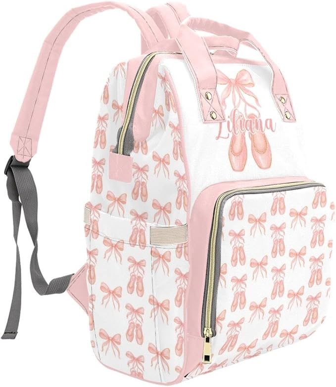 Personalized Pink Bow Diaper Bag Backpack with Custom Name – Waterproof Multi-Pocket Baby Nappy Bag for Moms and Dads – Large Capacity Travel Backpack & Shower Gift for Baby - Image 3