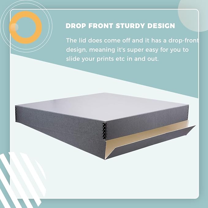 Golden State Art, Drop Front Archival Storage Box, Gray, 20.75x24.75x3 Inch | Acid-Free Museum Box with Metal Edge Corner, for Storing Artwork Photos Documents Prints Arts And Crafts - Image 8