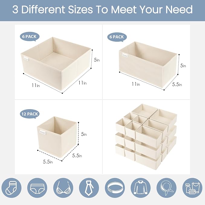 Drawer Organizer Clothes, 24 Pack Underwear Drawer Organizers, Foldable Closet Organizers and Storage Dresser Drawer Dividers Clothing Organizer for Clothes, Socks, Scarves, Bra, Ties (Beige) - Image 3