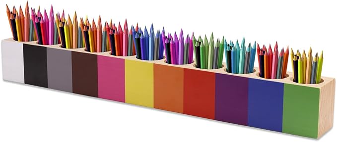 Wooden Colored Pencil Holder Organizer | 11 Compartments Desk Organizer Marker Pen Storage Stand for Kids by Diegimr