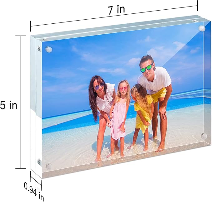 HELPLEX Acrylic Frames, 2 Pack 5x7, 24mm Thicker Frameless Clear Picture Frame, Double Sided Magnetic, Free Standing Desktop Display - Image 5