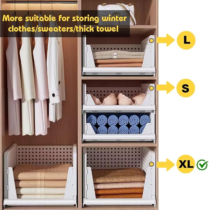 yazi 5XL Stackable Plastic Closet Storage Baskets | Foldable Clothes Storage Bins Fit for Closet Shelves and Cupboards, Ideal Sweater Organizer to Keep Bedroom Wardrobe Tidy - Image 8
