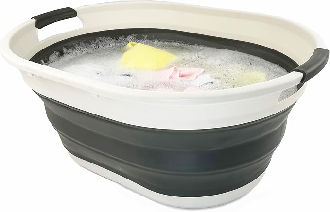 SAMMART 39L (10.3 gallons) Collapsible Plastic Laundry Basket - Foldable Washing Tub - Easy Storage & Pop Up Saving (Grey/Washed Black) - Image 6