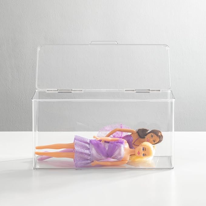 mDesign Plastic Stackable Playroom/Gaming Storage Organizer Bin Box with Hinged Lid for Drawer or Cabinet - Organize Electronics, Crayons, Games, Blocks, Toys, Lumiere Collection - 2 Pack - Clear - Image 7