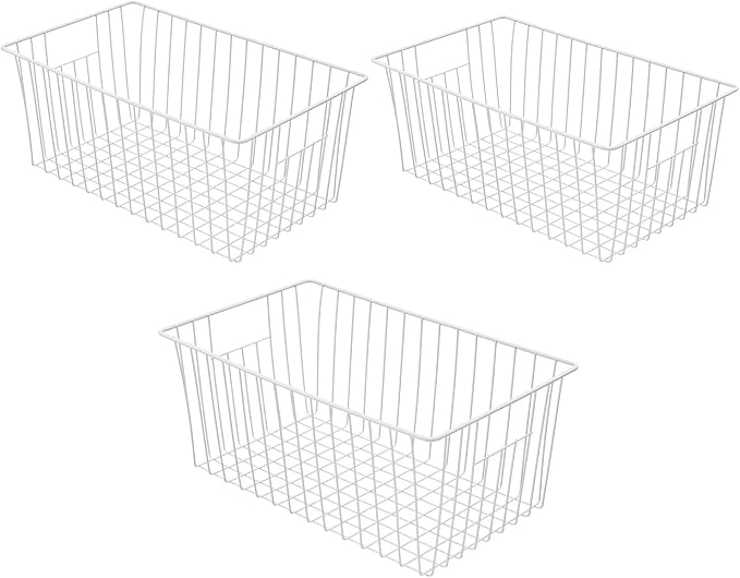 Large Wire Storage Baskets Freezer Baskets Organizer, Refrigerator Metal Wire Storage Divider, Wire Storage Basket with Handles for Kitchen, Pantry, Cabinet, Closets - Set of 3 (3, 16in x 10in x 7in) - Image 8
