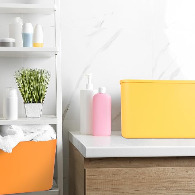 8 Pack Storage Bins, 16.1 X 12.0 X 9.7 Inch Multi-colored | Plastic Stackable Containers with Lid Handle, For Shelves Desktop Playroom Office, Organizing Toys Books Supplies Storage - Image 5