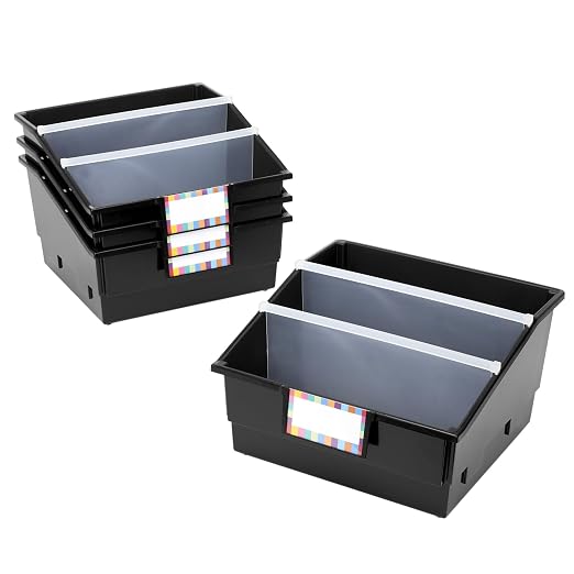 Really Good Stuff Black Picture Book Classroom Library Bins, 4 Pack | 13.5" x 13.5" x 7.75, Large Plastic Bin Organizers for Book Organization, Documents, Files, Magazines - Image 3