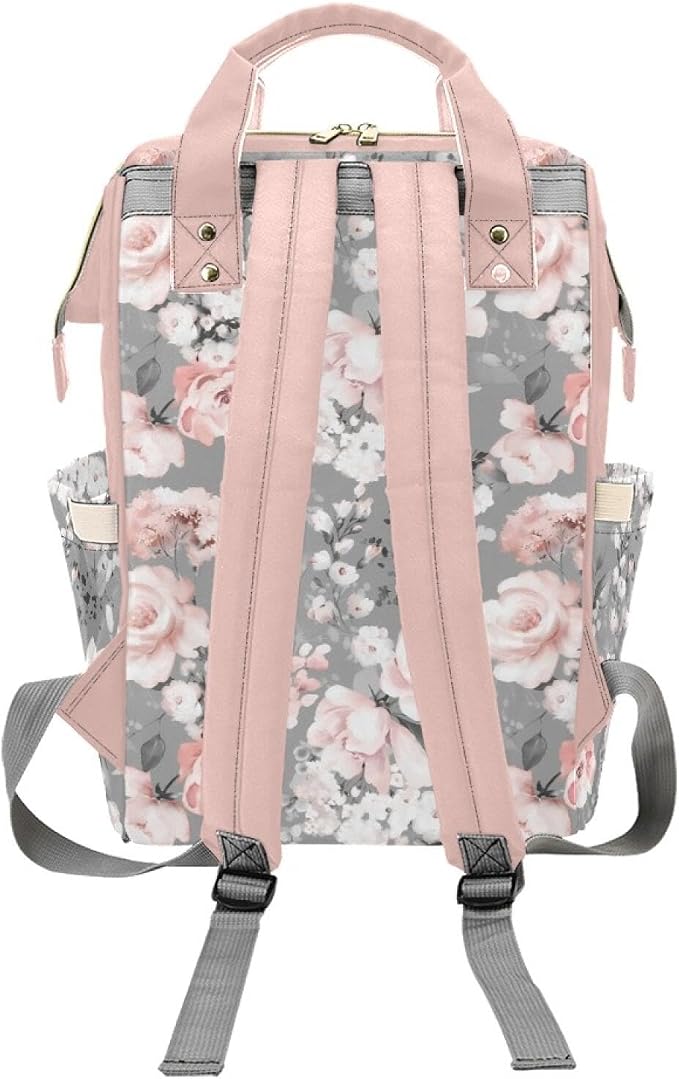 Personalized Floral Pink Diaper Bag Backpack with Name – Waterproof Custom Baby Nappy Bag with Large Capacity & Multi Pockets – Shower Gift for Baby for New Parents - Image 4