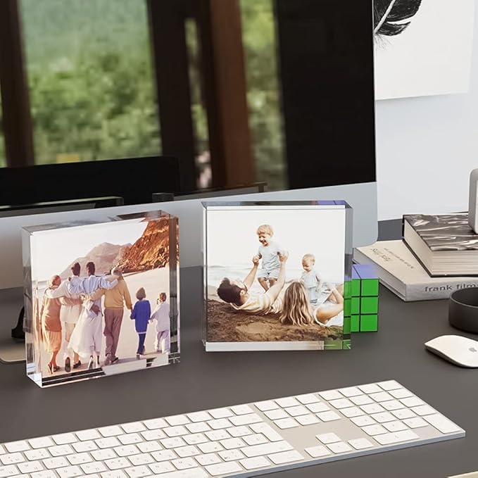 HELPLEX Acrylic Frames, 2 Pack 4x4 Frameless Clear Picture Frame, 20mm Thicker, Double Sided Magnetic, Free Standing Desktop Display - Image 5