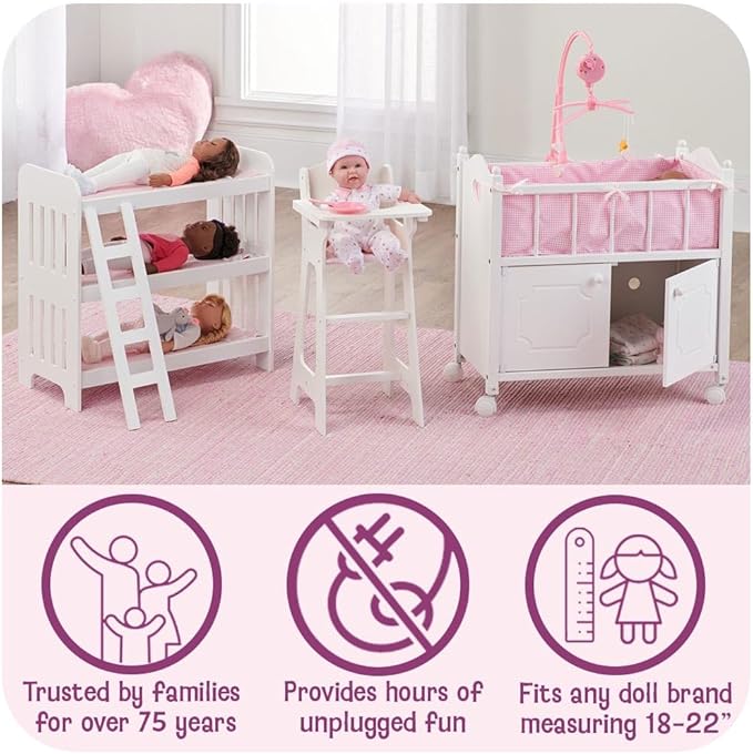 Badger Basket Doll Care Station with Storage Baskets - White | Fits 18–20" dolls; care station with 3 removable baskets, side pocket organizer & personalization kit. - Image 3