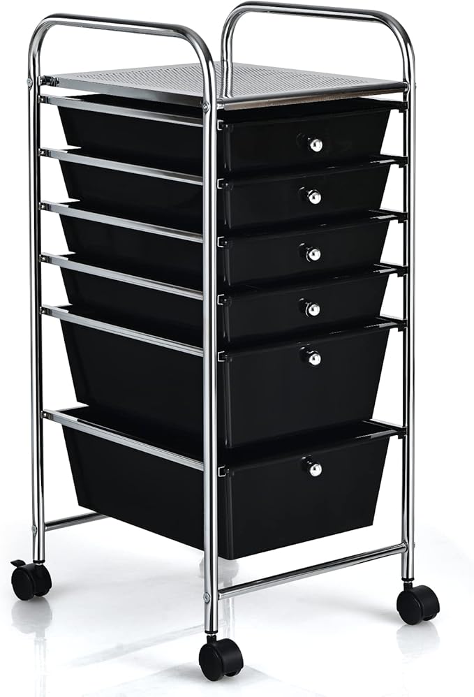 Giantex Rolling Storage Cart with 6 Drawers, Multipurpose Mobile Organizer Cart for Tools Scrapbook Paper Home Office School (Black) - Image 9