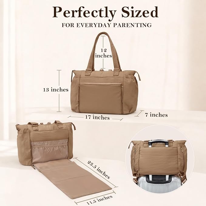 MOMINSIDE Diaper Bag Tote with Changing Station Convertible Diaper Bag Backpack Tote pañaleras para bebe Large Baby Bag, Hospital Bag Mommy Bag Travel Diaper Bag for Mom, 16 Pockets, Light Brown - Image 5
