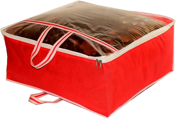 ANKIT INTERNATIONAL Garments Protect Clothes Organizer/Storage Bags for Blanket, Quilts & Rajai Storage Combo Pack of 01 with Dust Protection Front Clear window & Zip Closure (RED,51 x 51 x 22 cms) - Image 4