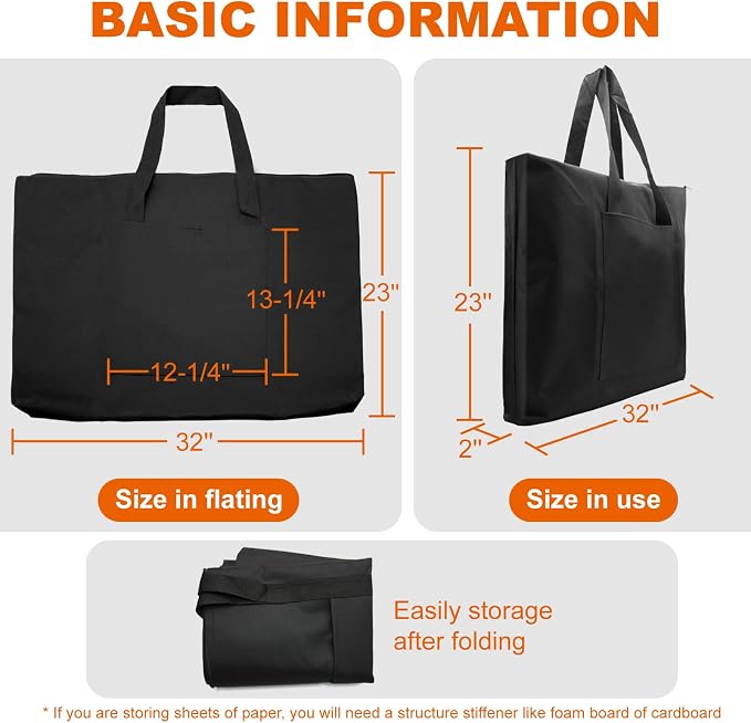 Cupohus Waterproof Art Portfolio Bag 23" x 32" with Outer Pockets and Handle, Student Carrying Storage Bag - Image 3