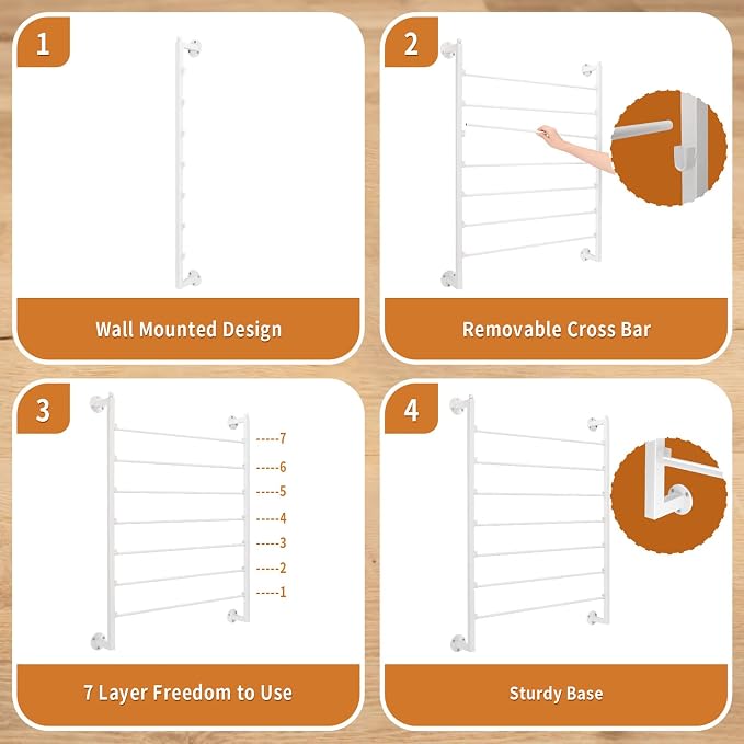 Xbsyhx 7-Tier Wall Mount Ribbon Rack for Craft Room, White | ribbon organizer holds wrapping paper, scarves, towels. Metal rack with hooks for craft room, flower store, closet - Image 5