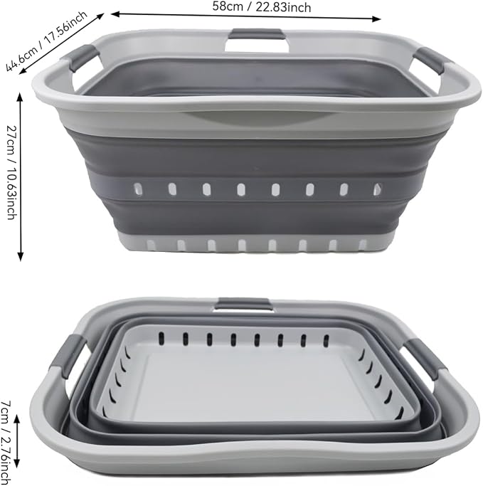 SAMMART 42 (11 Gallons) Collapsible Plastic Laundry Basket, Foldable Pop Up Storage Container/Organizer, Space Saving Hamper, Portable Bin for Dorm Room Bathroom (1, Grey) - Image 8