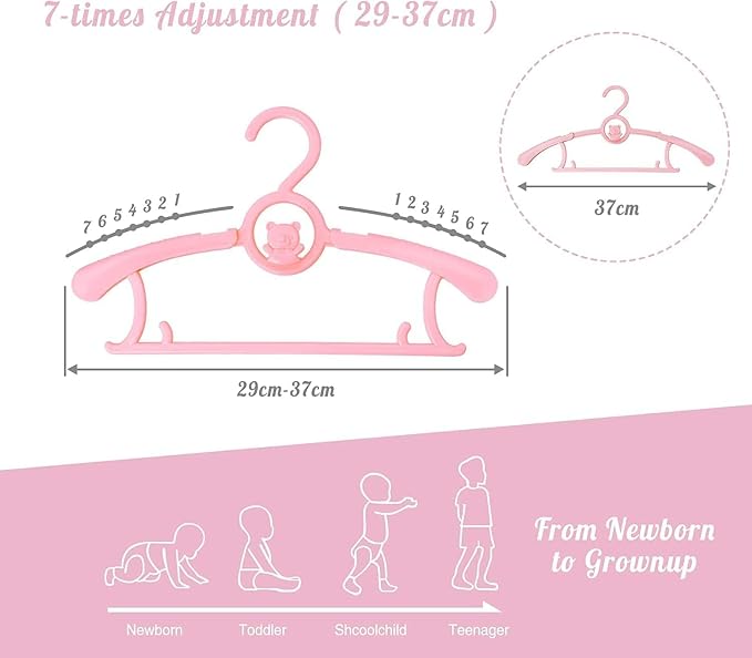 Kid Clothes Hangers 50 Pack, Plastic Baby Hangers Space Saving for Closet | Pink Hanger for Toddler Girl, Lightweight Anti-Slip Cascading Adjustable Children Infant Hangers, Ganchos para Ropa de Bebe - Image 3
