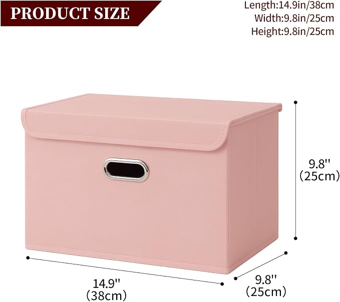 STOREONE Fabric Storage Cube Bins Foldable Organizer Container Collapsible Basket with Lids and Metal Handles, for Home, Bedroom, Closet 6 Pcs (multicolour-pink) - Image 2