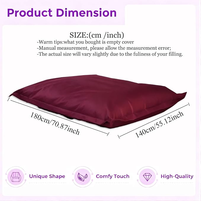 SXBCyan Waterproof Bean Bag Cover for Adults (No Filler) Soft Sofa Bed Oxford Lounge Chair Giant Beanbag Floor Seating Outdoor Stripes Pouf Couch for Poolside Beach Garden(Sea Blue) - Image 2