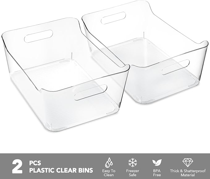 Tiawudi 2 Pack Plastic Storage Bins, Extra Large Pantry Organizer, 13.5" x 10" Clear Storage Containers and Organizer Bins, Multi-Use Bins for Home, Kitchen, Closet and Cabinet - Image 3