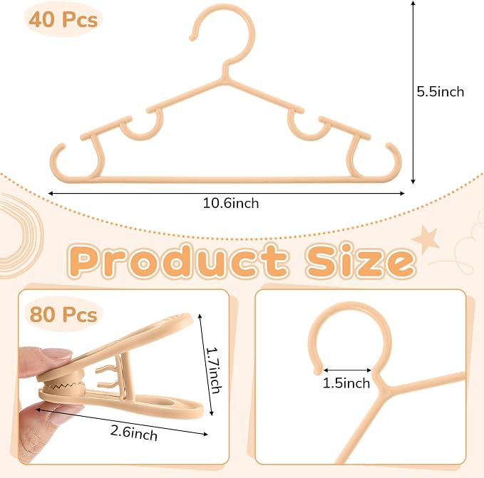 Hsei Baby Hanger with Clip for Pant,120 Packs Total,Orange,10.6 Inch | 40 Kids Plastic Hanger with 80 Clips for Newborn, Nursery, Daycare, Preschool, Closet, Wardrobe Organizer for Baby Shower - Image 3